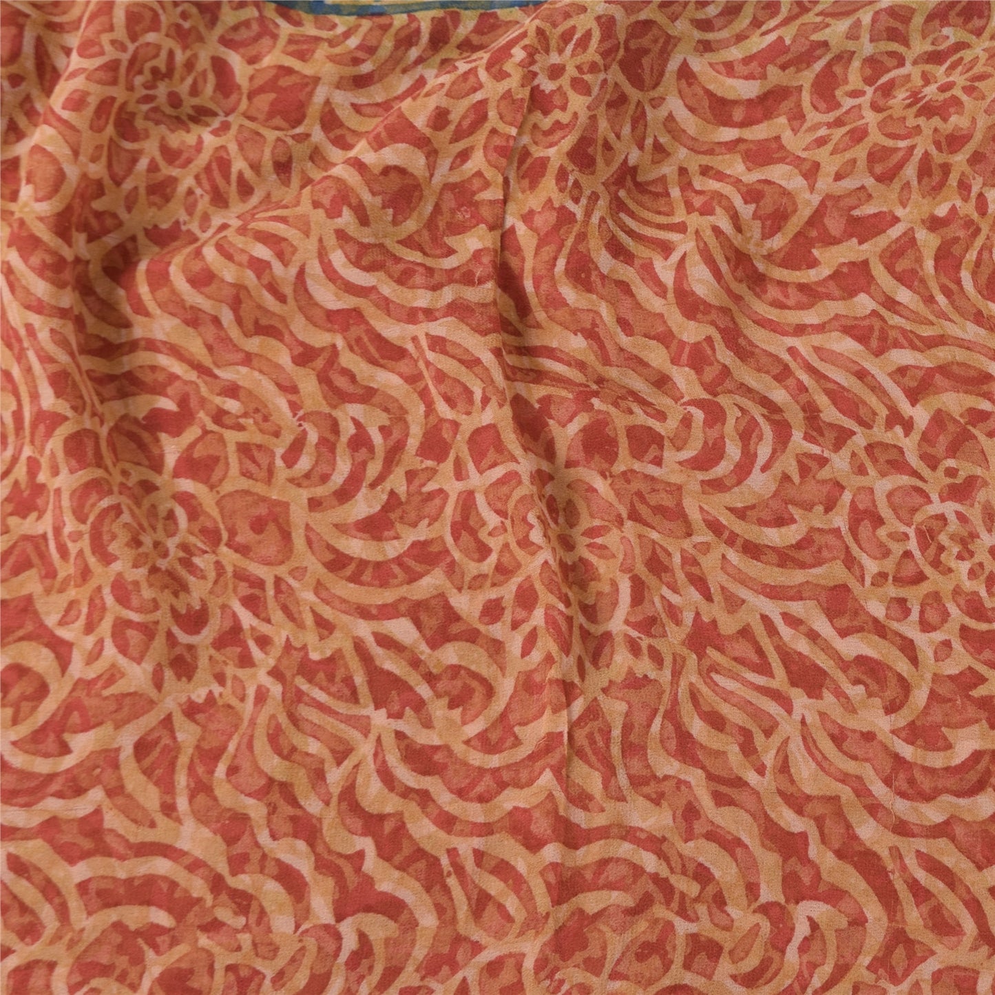 Sanskriti Vintage Sarees Red Pure Georgette Silk Printed Sari 5+yd Craft Sustainable Fabric