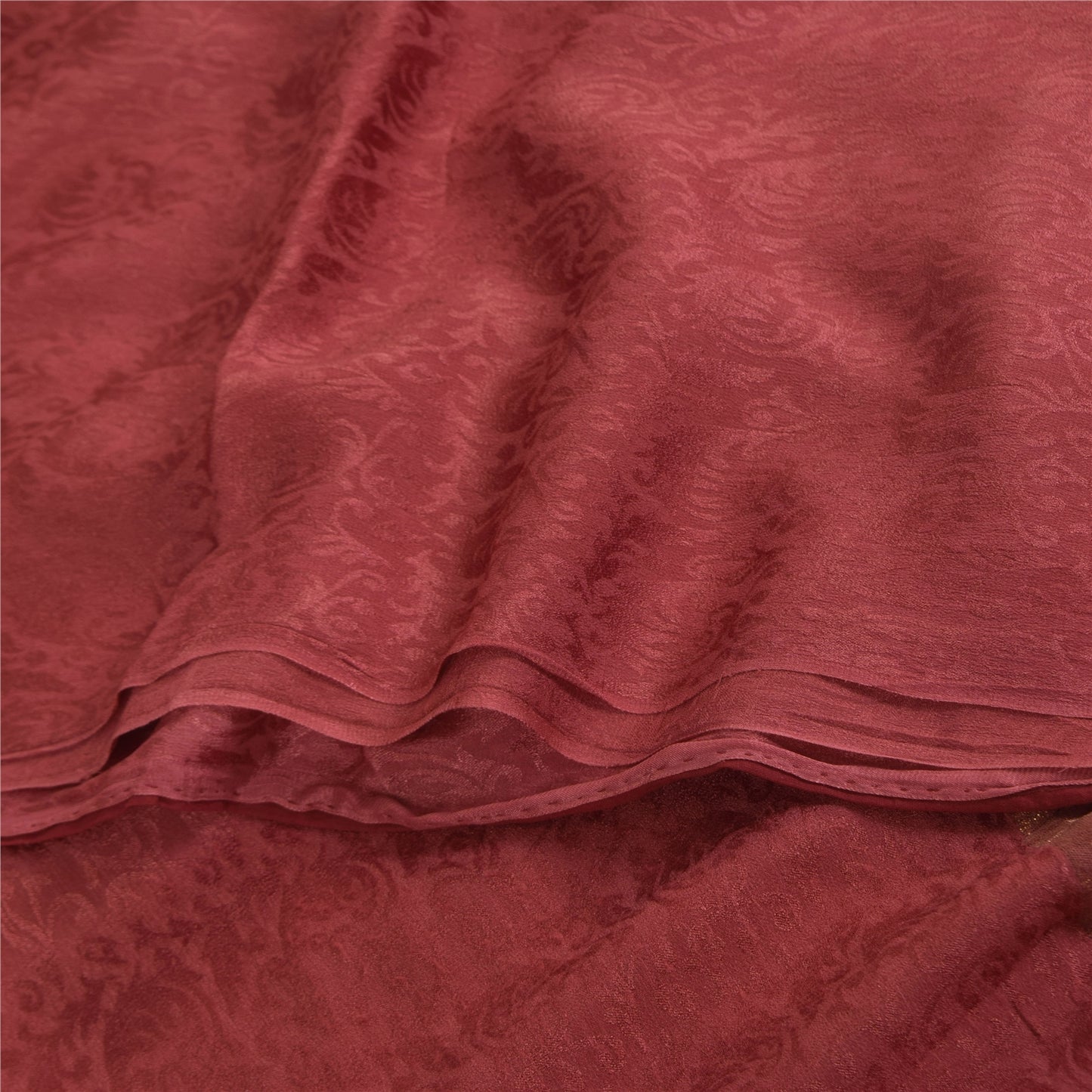 Sanskriti Vintage Sarees Dusty Red Woven Pure Georgette Sari 5+yd Craft Sustainable Fabric