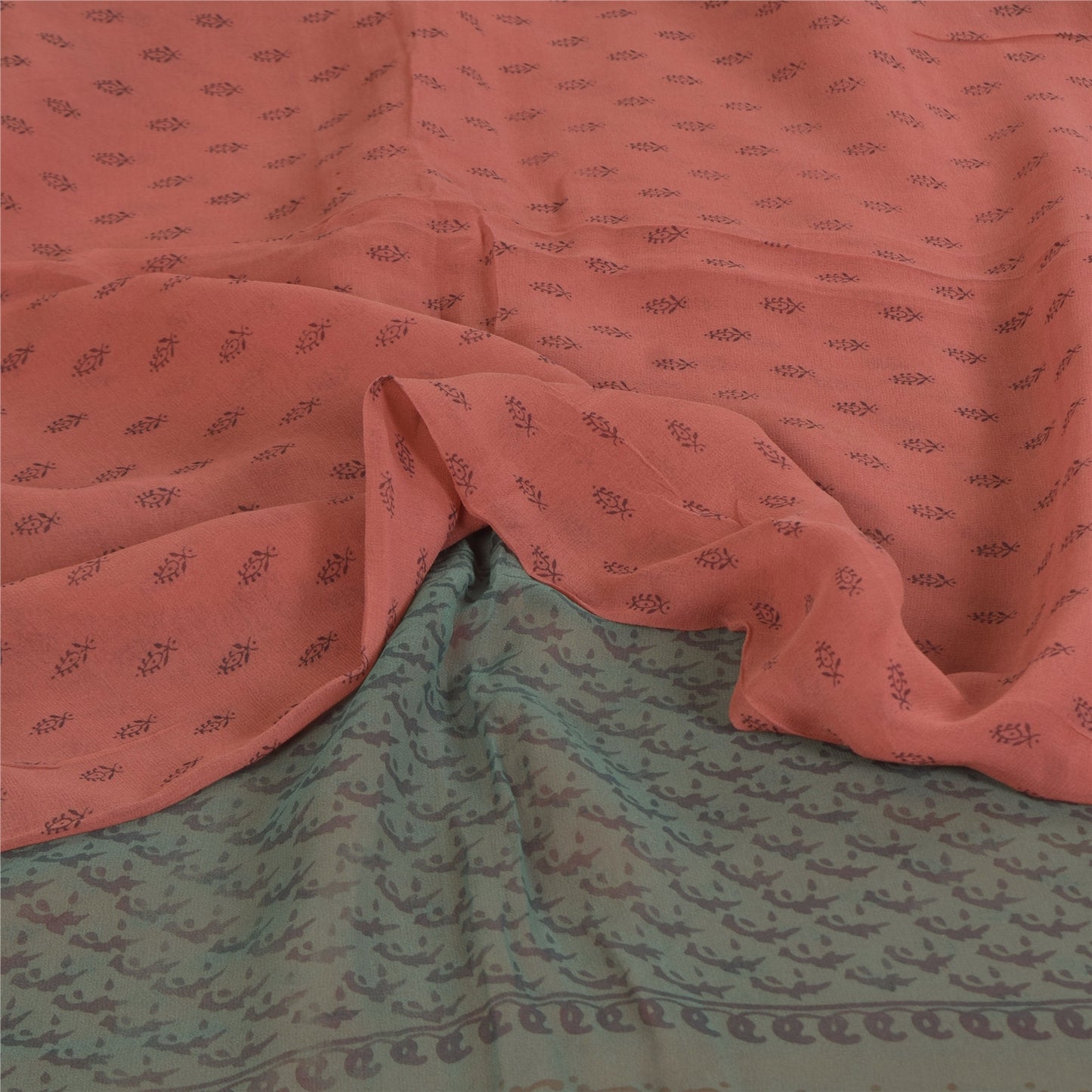 Sanskriti Vintage Sarees Pink/Blue Pure Georgette Printed Sari 5+yd Craft Sustainable Fabric