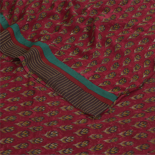 Sanskriti Vintage Sarees Dark Red Pure Georgette Printed Sari 5+yd Craft Sustainable Fabric