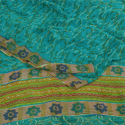 Sanskriti Vintage Sarees Blue Pure Georgette Silk Printed Sari 5+yd Craft Sustainable Fabric
