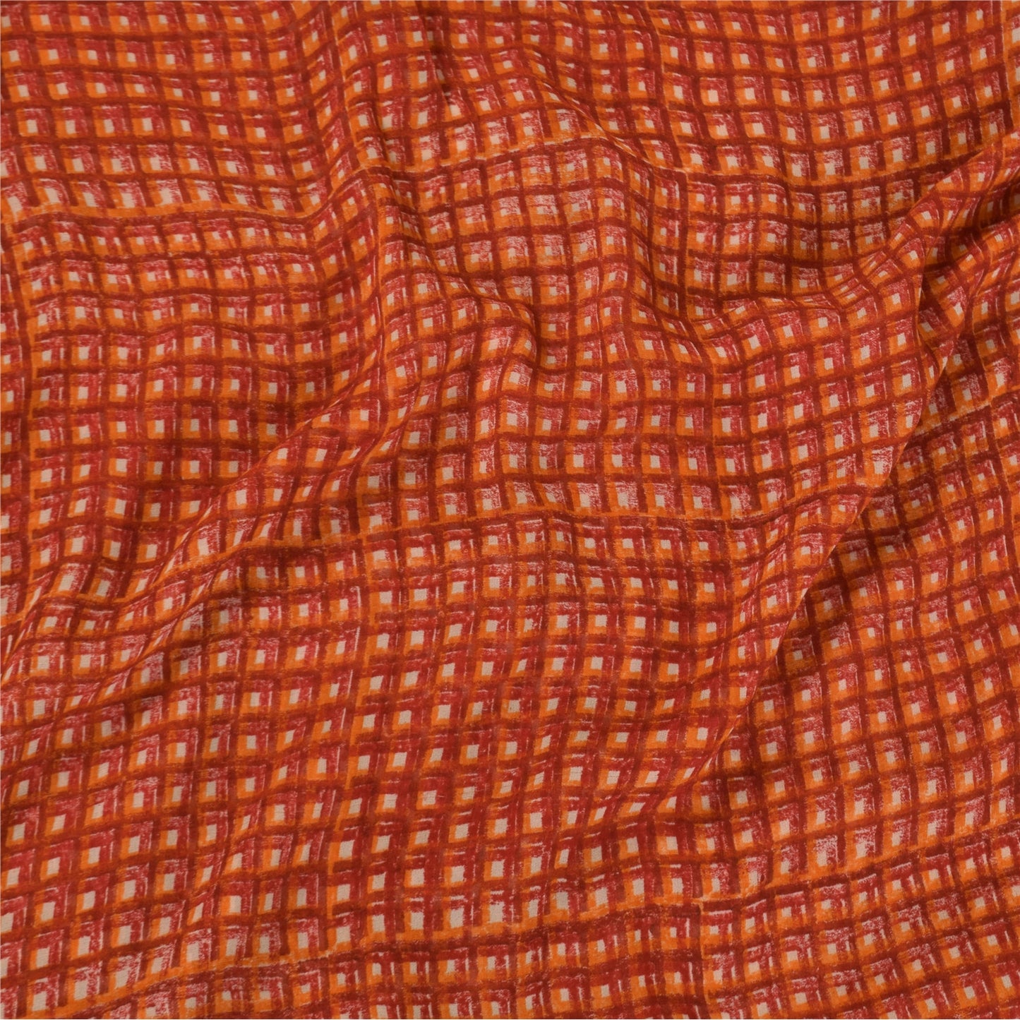 Sanskriti Vintage Sarees Orange Pure Georgette Silk Print Sari 5+yd Craft Sustainable Fabric