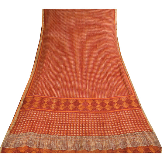Sanskriti Vintage Sarier Orange Ren Georgette Silke Print Sari 5+ yard Håndværk Bæredygtigt Stoff