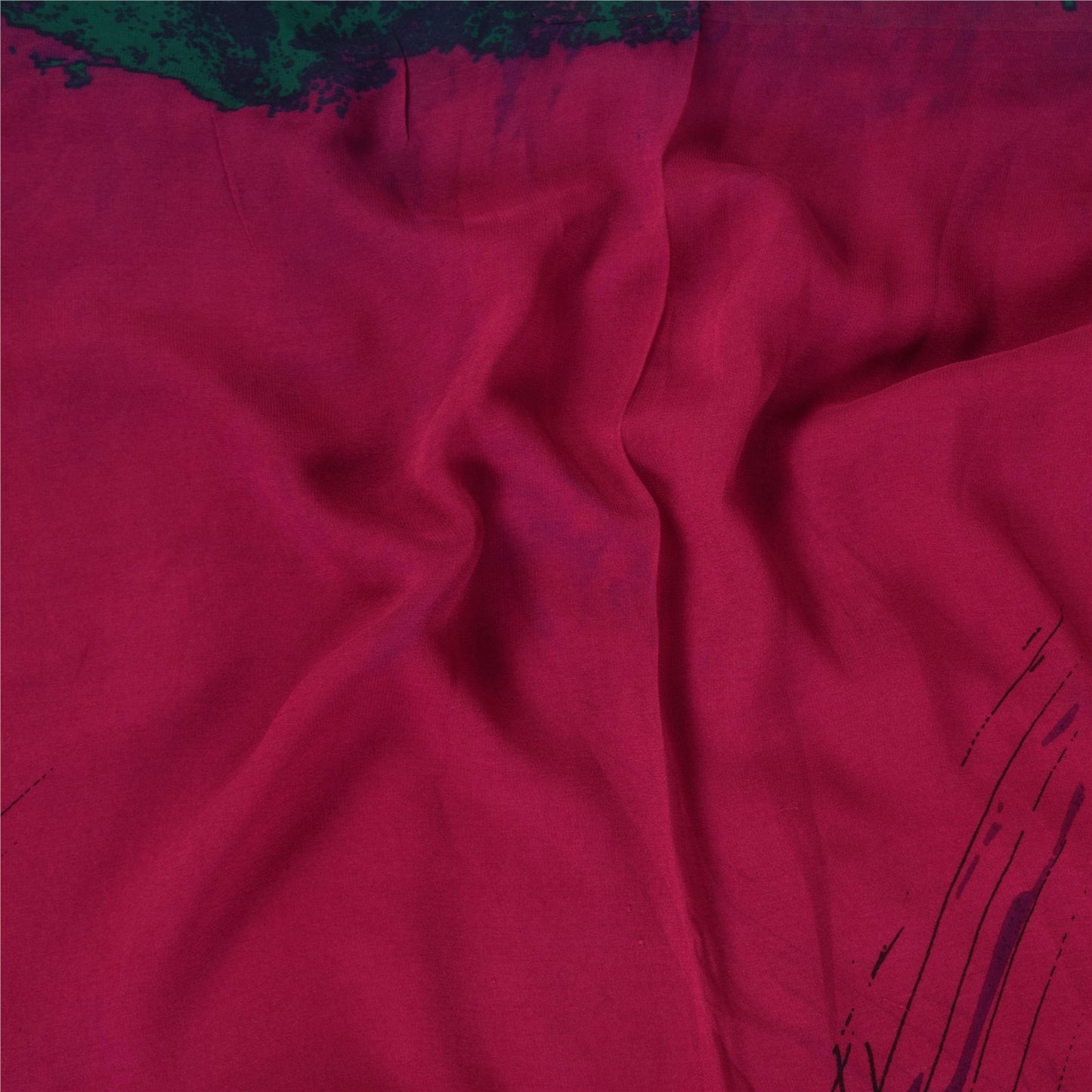 Sanskriti Vintage Sarees Magenta Pure Georgette Printed Sari 5+yd Craft Sustainable Fabric
