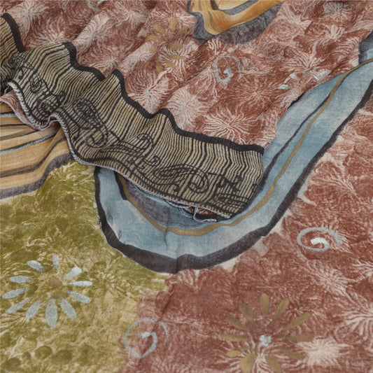 Sanskriti Vintage Brown Sarees Pure Georgette Silk Printed Sari Craft Fabric