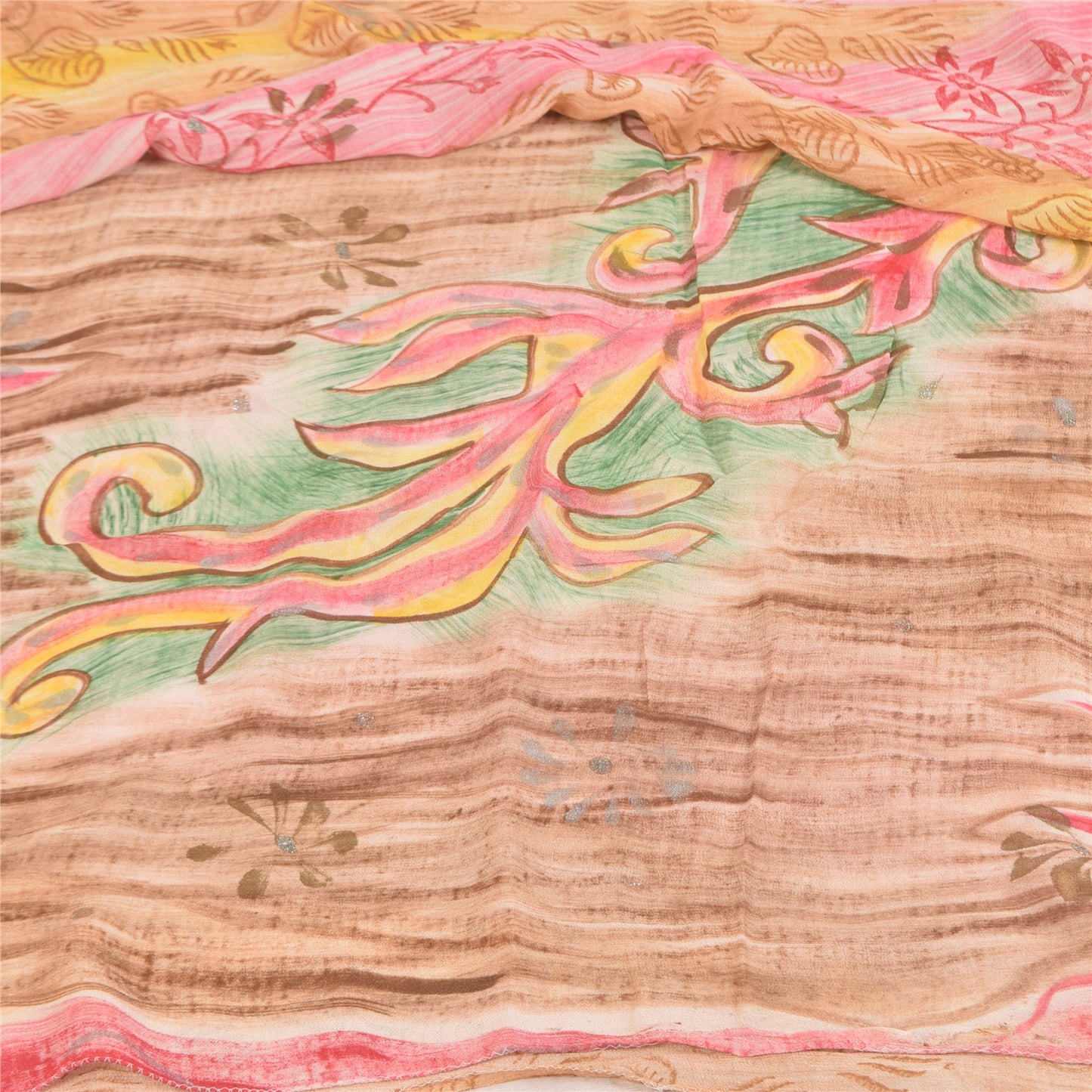 Sanskriti Vintage Sarees Multi Pure Georgette Silk Print Sari 5+yd Craft Sustainable Fabric