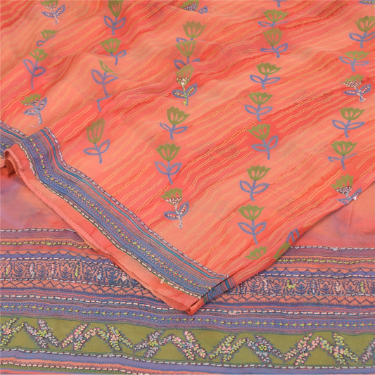 Sanskriti Vintage Sarees 100% Pure Georgette Silk Printed Sari 6yd Craft Fabric