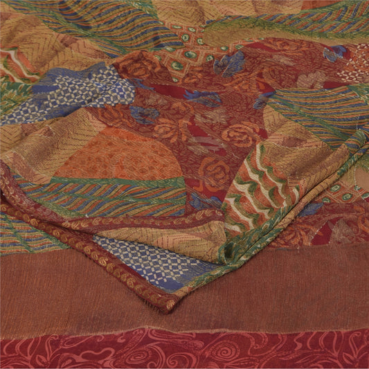 Sanskriti Vintage Sarees Multicolor Pure Georgette Printed Sari 6yd Craft Sustainable Fabric