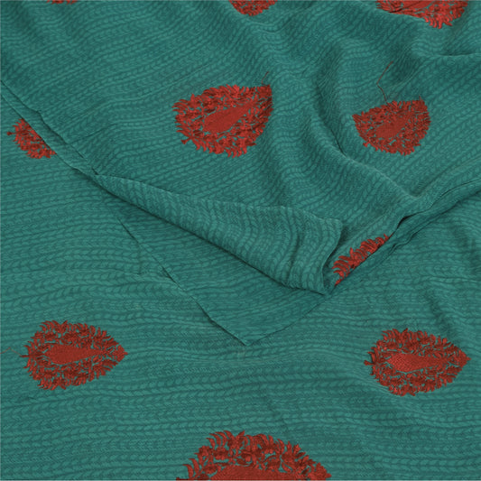 Sanskriti Vintage Sarees Blue Embroidered Pure Georgette Sari 5+yd Craft Sustainable Fabric