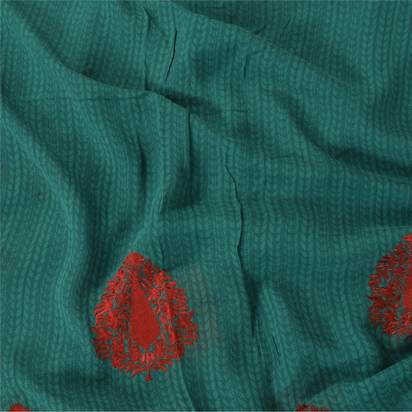 Sanskriti Vintage Sarees Blue Embroidered Pure Georgette Sari 5+yd Craft Sustainable Fabric