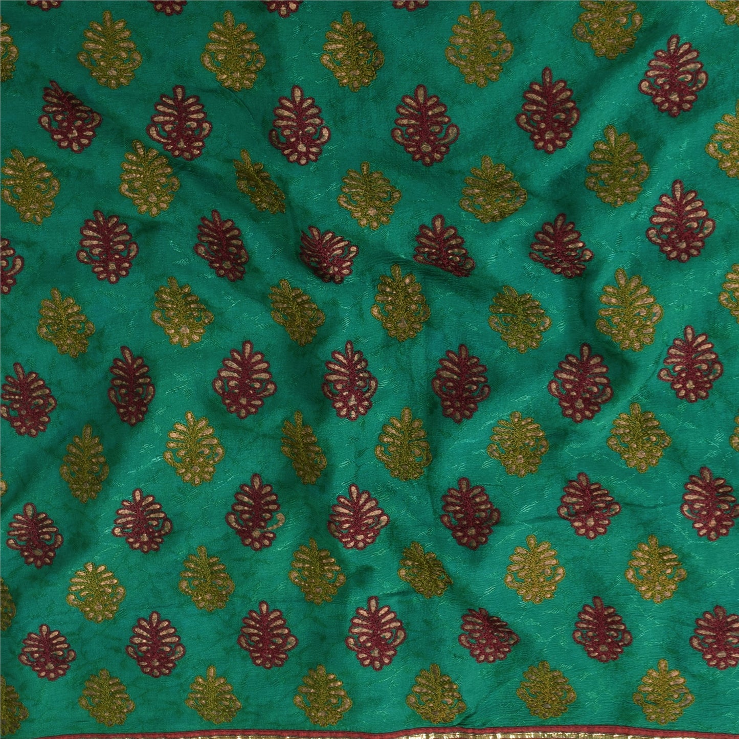Sanskriti Vintage Sarees Green Embroidered Woven Pure Georgette Sari 5+yd Fabric