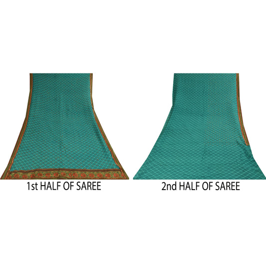 Sanskriti Vintage Sarees Blue Pure Georgette Embroidered Print Sari 5+yd Fabric