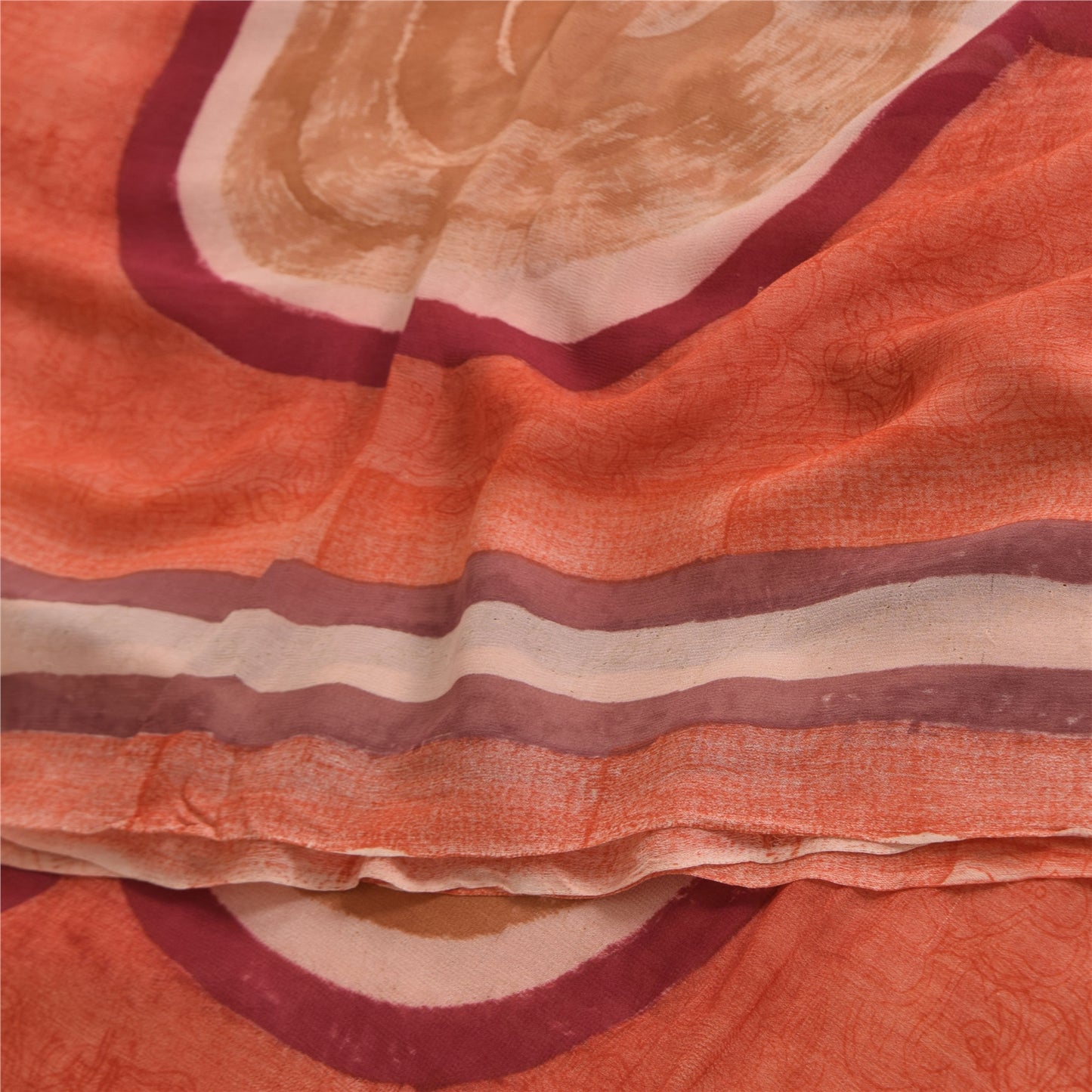 Sanskriti Vintage Sarees Peach Pure Georgette Silk Print Sari 6yd Craft Sustainable Fabric