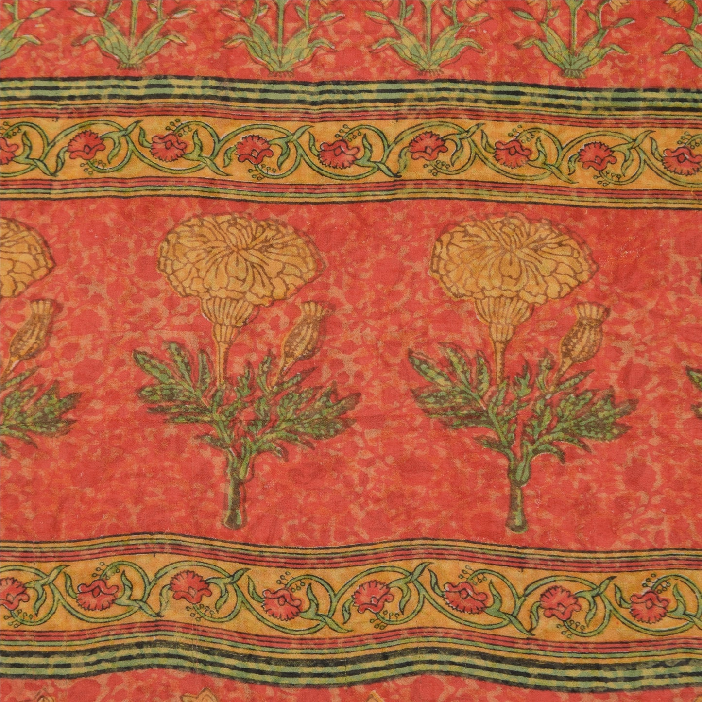 Sanskriti Vintage Sarees Black Pure Georgette Silk Print Sari 5+yd Craft Sustainable Fabric