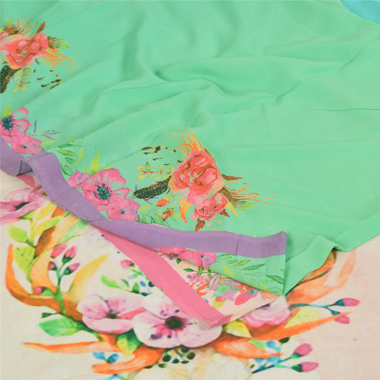 Сари Sanskriti Vintage, зеленое чистое сари из жоржета с цифровой печатью, 5+ ярдов, устойчивая ткань