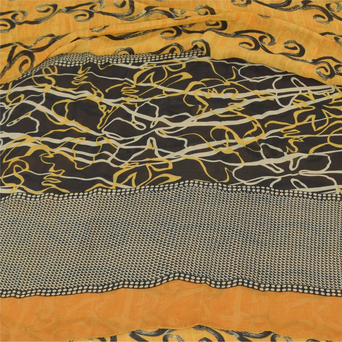 Sanskriti Vintage Sarees Yellow Pure Georgette Silk Print Sari 5+yd Craft Sustainable Fabric