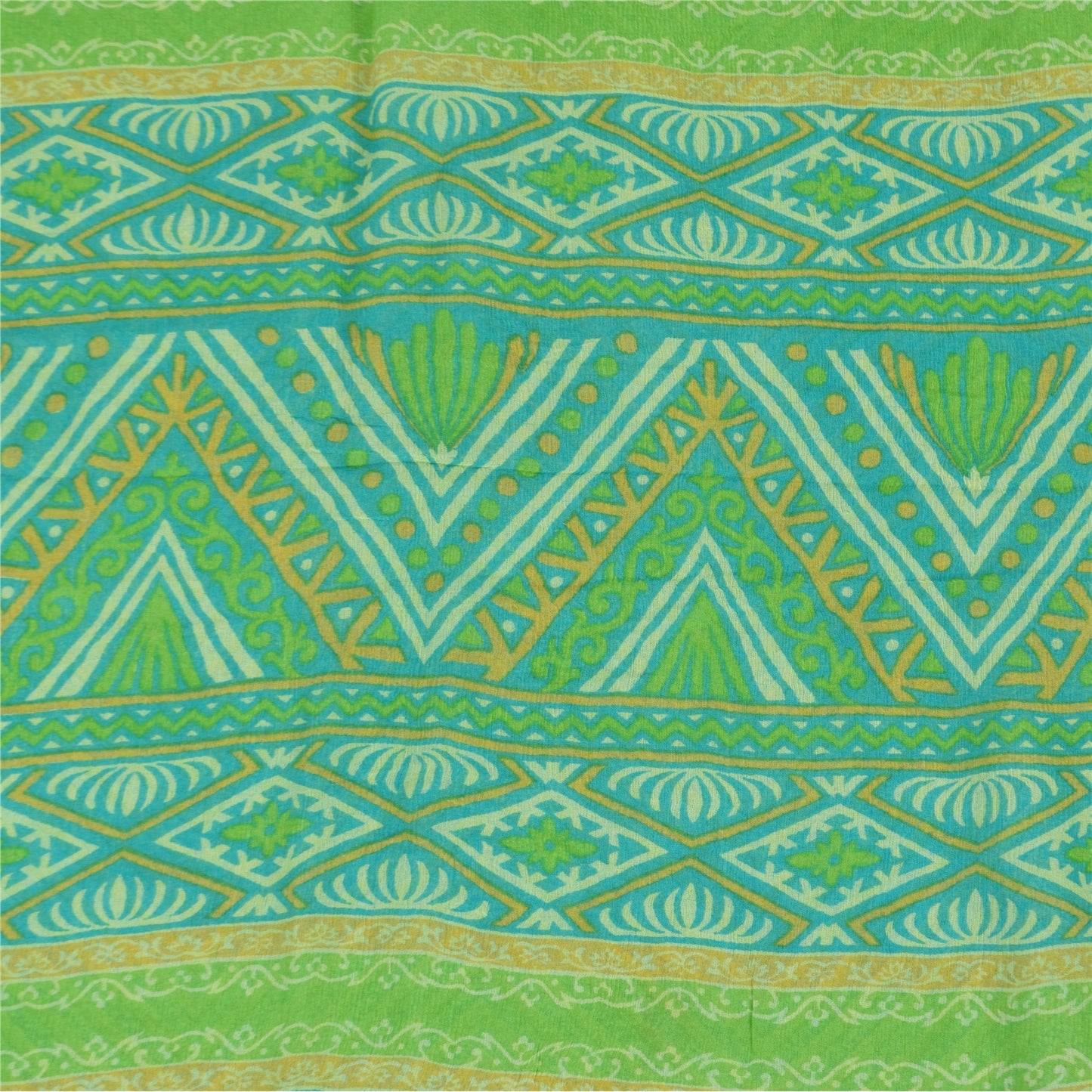 Sanskriti Vintage Sarees Green 100% Pure Georgette Print Sari 5+yd Craft Sustainable Fabric