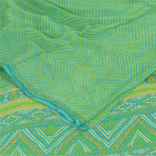 Sanskriti Vintage Sarees Green 100% Pure Georgette Print Sari 5+yd Craft Sustainable Fabric