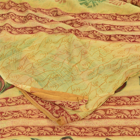 Sanskriti Vintage Sarees Yellow 100% Pure Georgette Print Sari 5+yd Craft Sustainable Fabric