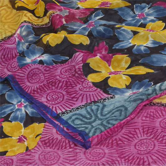 Sanskriti Vintage Sarier Flerfarvet 100% Ren Georgette Trykt Sari 5+ yards Bæredygtigt Stoff