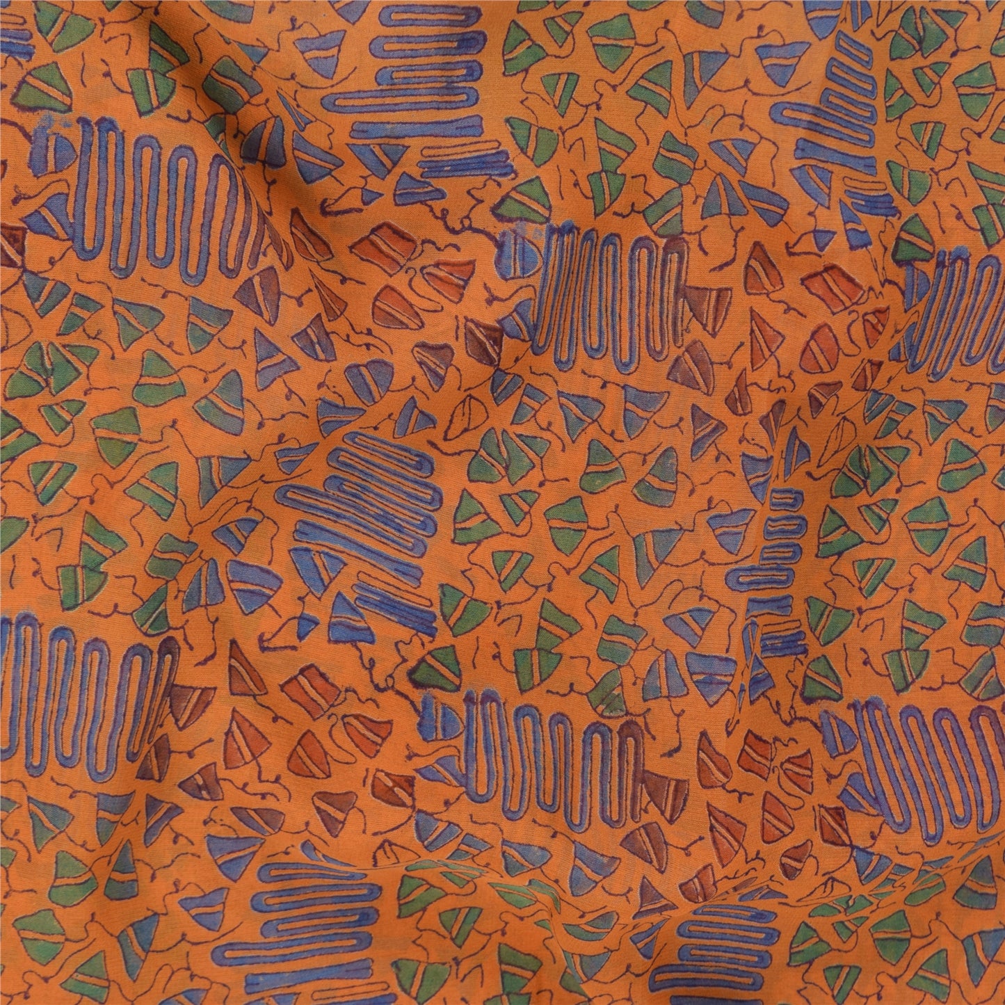 Sanskriti Vintage Sarees Orange/Red Pure Georgette Silk Printed Sari 5+yd Sustainable Fabric