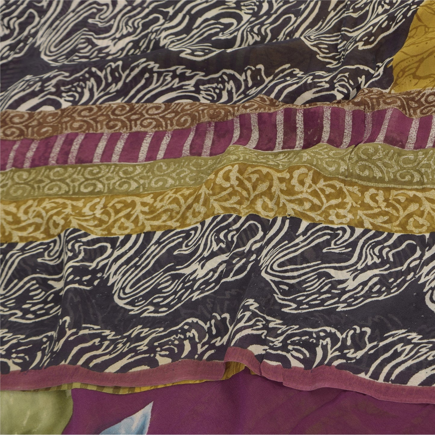 Sanskriti Vintage Sarees 100% Pure Georgette Silk Printed Sari 5+yd Craft Sustainable Fabric