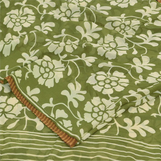 Sanskriti Vintage Sarier Grønne Sari Med Ren Georgette Silkeprint 5+ yards Håndværksmæssigt Bæredygtigt Stoff