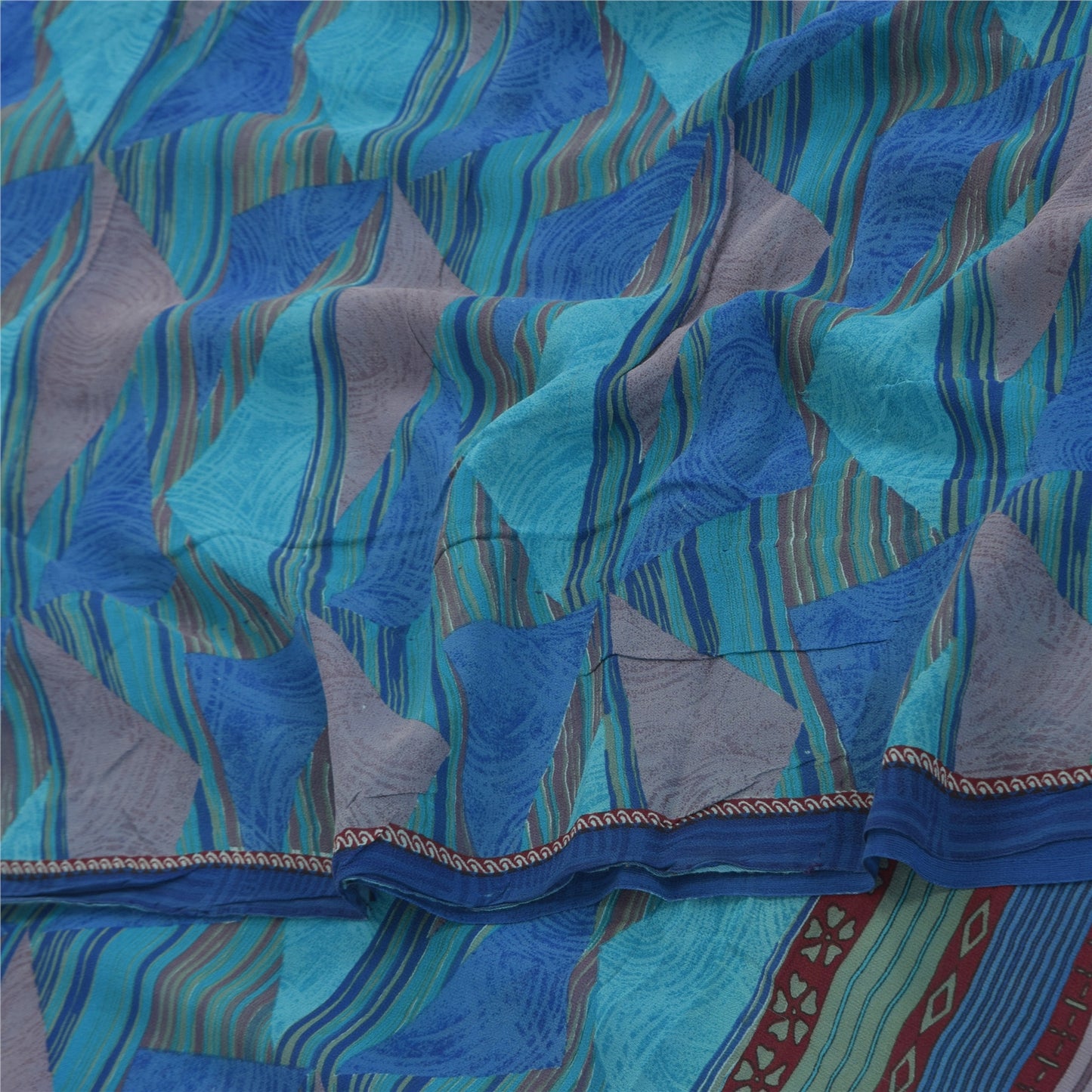 Sanskriti Vintage Sarees Blue Pure Georgette Silk Printed Sari 5+yd Craft Sustainable Fabric