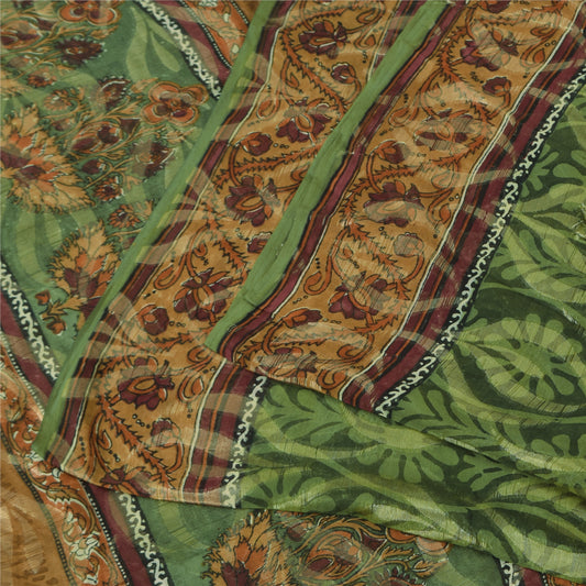 Sanskriti Vintage Sarees Green Pure Georgette Silk Print Sari 5+yd Craft Sustainable Fabric