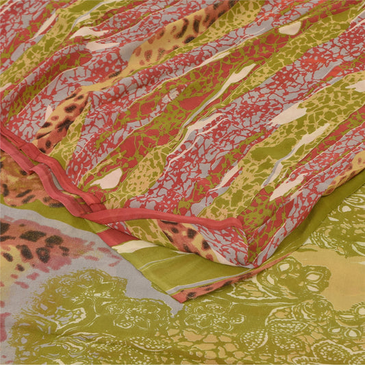 Sanskriti Vintage Sarees Multi Pure Georgette Silk Print Sari 5+yd Craft Sustainable Fabric