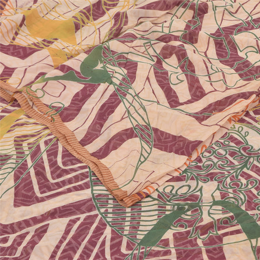 Sanskriti Vintage Sarees Multi Pure Georgette Silk Print Sari 5+yd Craft Sustainable Fabric