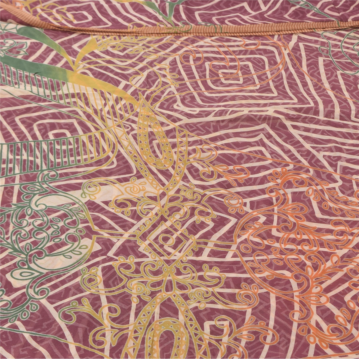 Sanskriti Vintage Sarees Multi Pure Georgette Silk Print Sari 5+yd Craft Sustainable Fabric