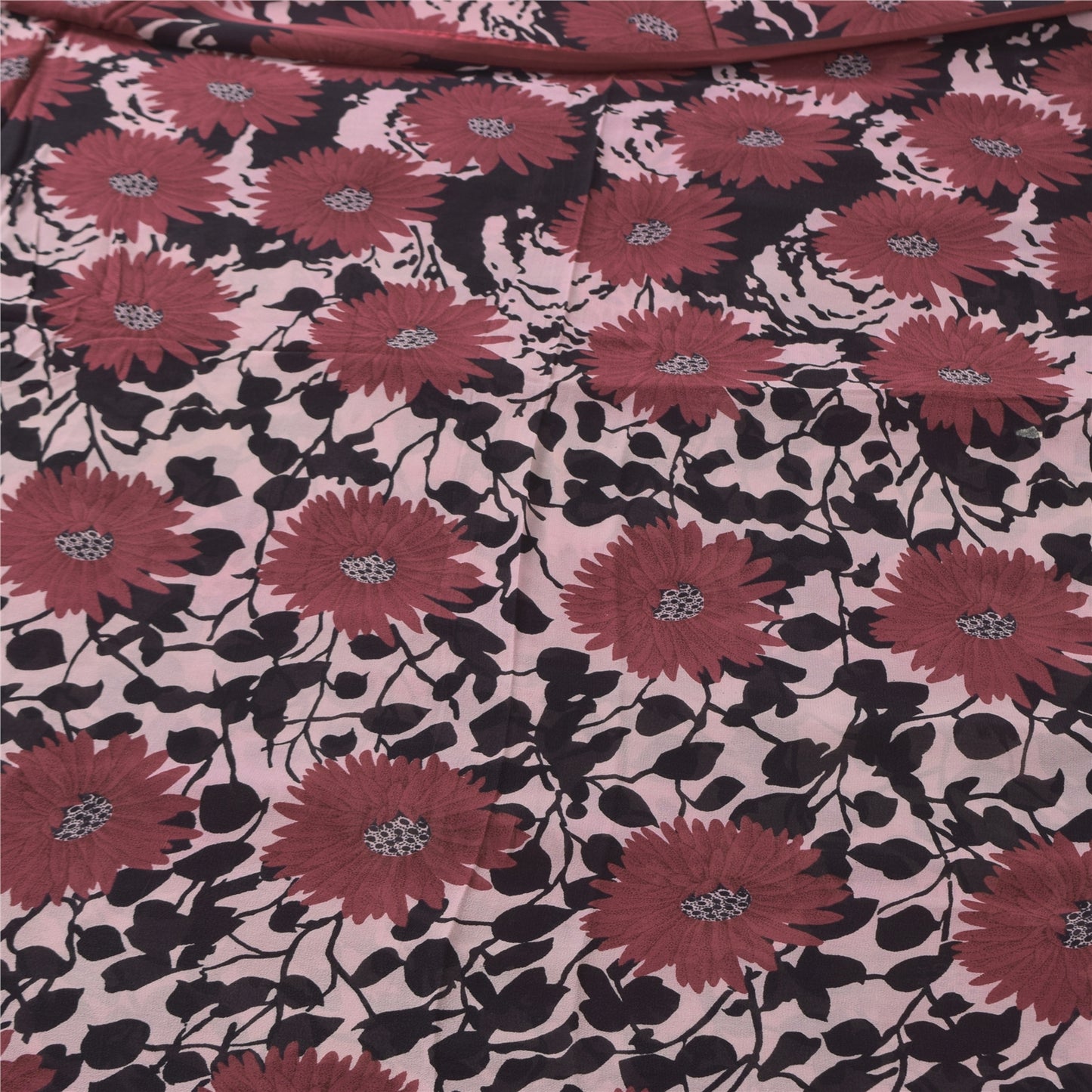 Sanskriti Vintage Sarees Dusty Red Pure Georgette Printed Sari 6yd Craft Sustainable Fabric