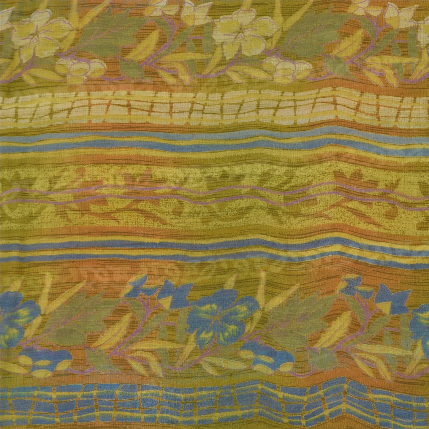 Sanskriti Vintage Sarees Multi Pure Georgette Silk Printed Sari 6yd Craft Sustainable Fabric
