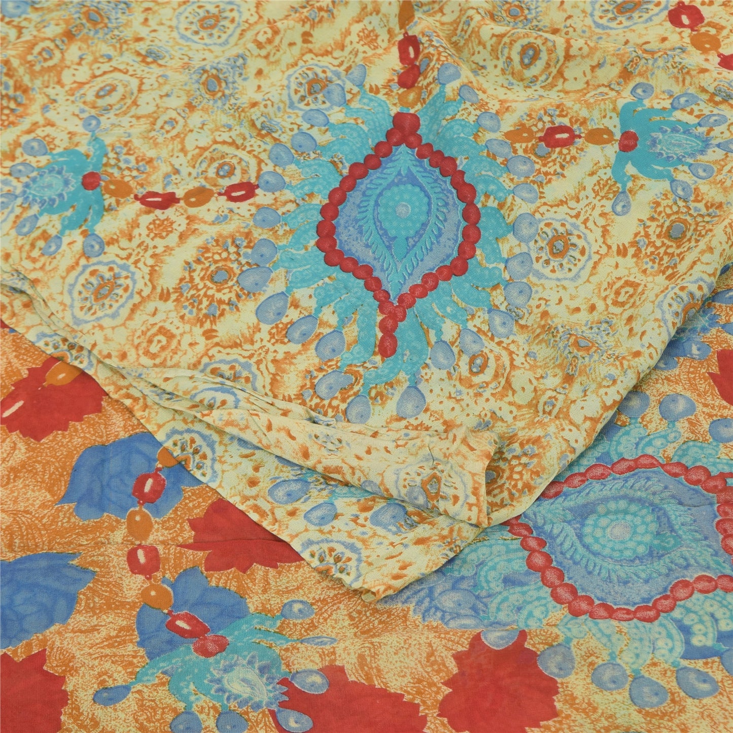 Sanskriti Vintage Sarees Multi Pure Georgette Silk Print Sari 5+yd Craft Sustainable Fabric