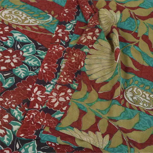Sanskriti Vintage Sarees 100% Pure Georgette Silk Printed Sari 5+yd Craft Sustainable Fabric
