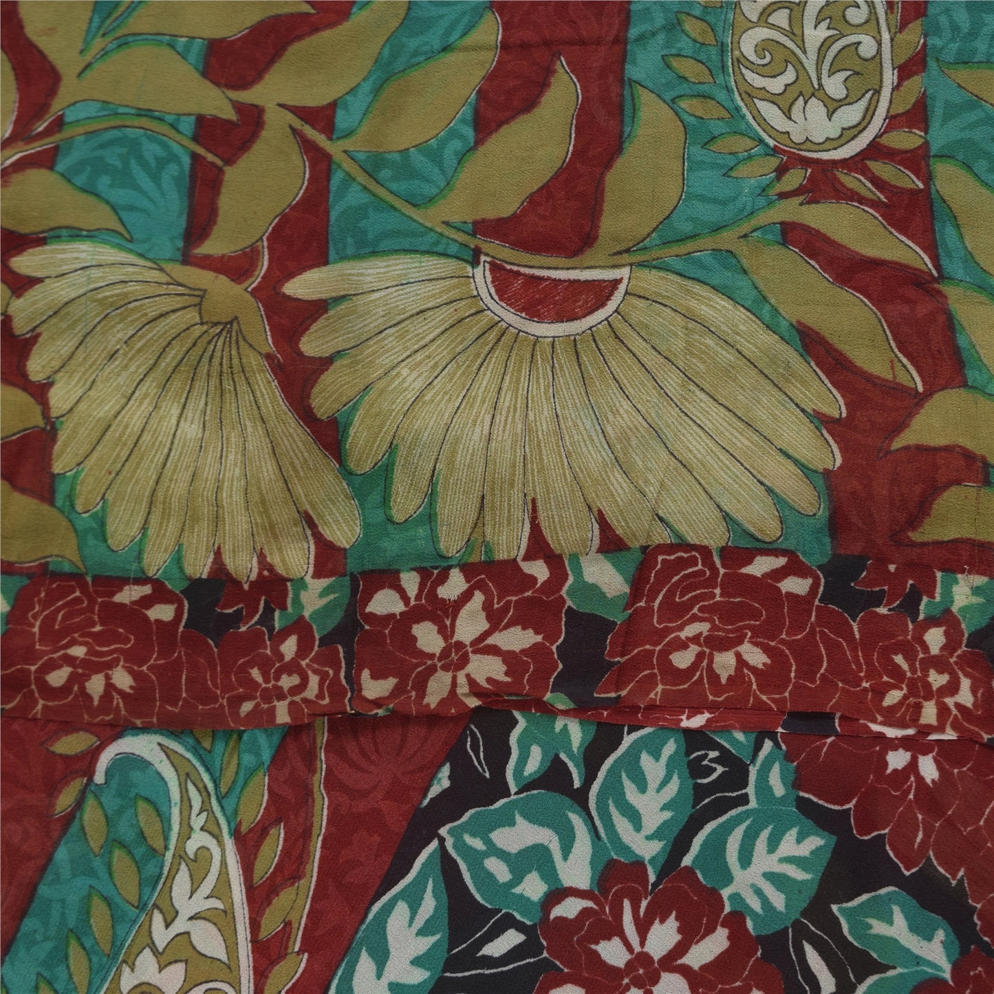 Sanskriti Vintage Sarier 100% Ren Georgette Silke Trykt Sari 5+ yard Håndværk Bæredygtigt Stoff