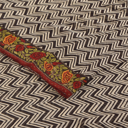 Sanskriti Vintage Sarees Black Pure Georgette Silk Print Sari 6+yd Craft Sustainable Fabric