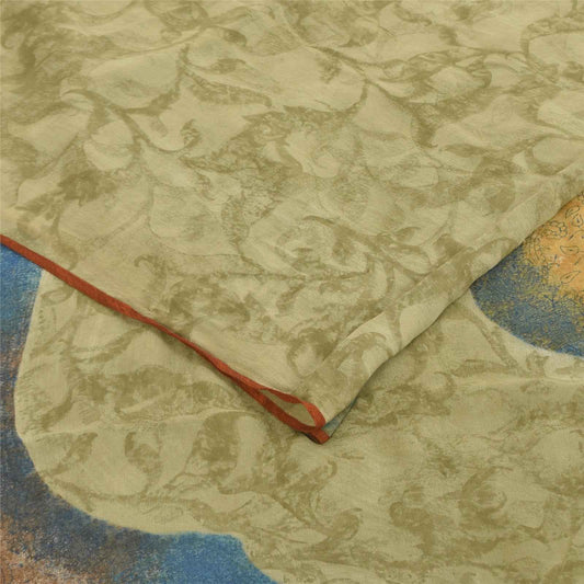 Sanskriti Vintage Sarees Green Pure Georgette Silk Print Sari 6+yd Craft Fabric