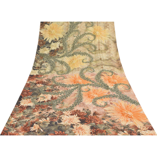 Sanskriti Vintage Sari 100% Pure Georgette Silk Multicolor Digital PrintSaree 6Yd Craft Fabric Boho Quilting Material For DIY Projects