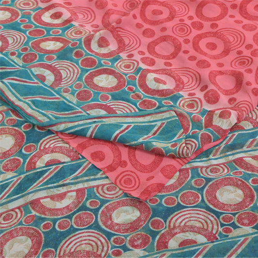 Sanskriti Vintage Sarees Red Pure Georgette Silk Printed Sari 6+yd Craft Sustainable Fabric