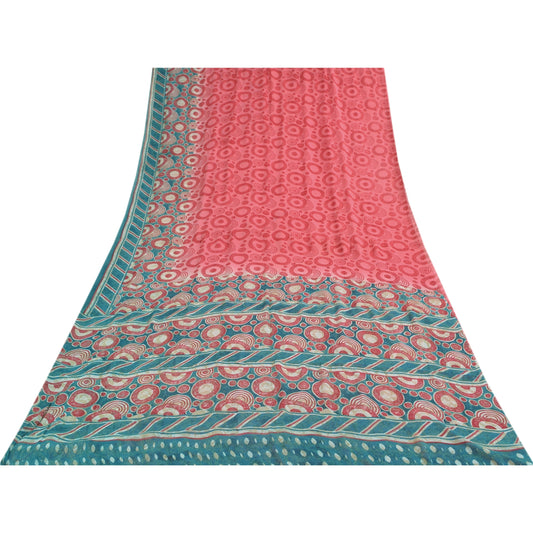 Sanskriti Vintage Sarier Røde Ren Georgette Silke Trykt Sari 6+ yard Håndværk Bæredygtigt Stoff