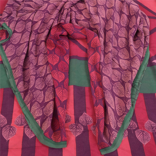 Sanskriti Vintage Sarier Lilla Ren Georgette Silke Print Sari 5+ yard Håndværk Bæredygtigt Stoff