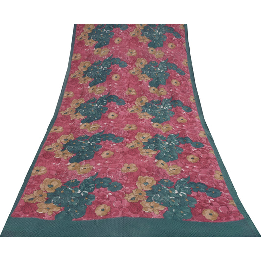 Sanskriti Vintage Sarees Pink Pure Georgette Silk Printed Sari 5+yd Craft Sustainable Fabric