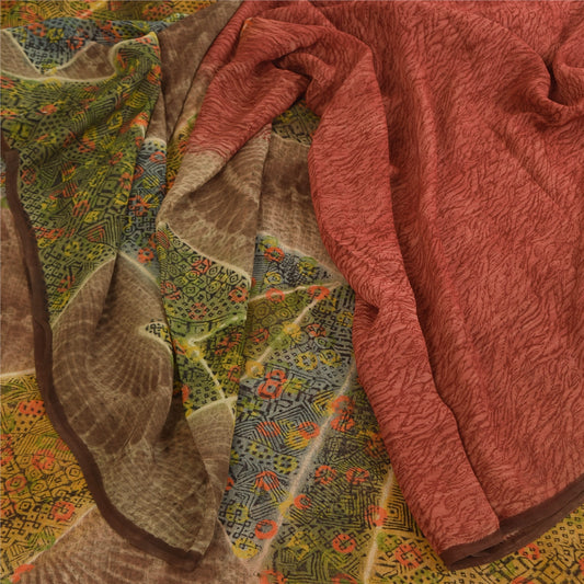 Sanskriti Vintage Sarees Rød Ren Georgette Silke Trykt Sari 6yd Håndværk Bæredygtigt Stoff