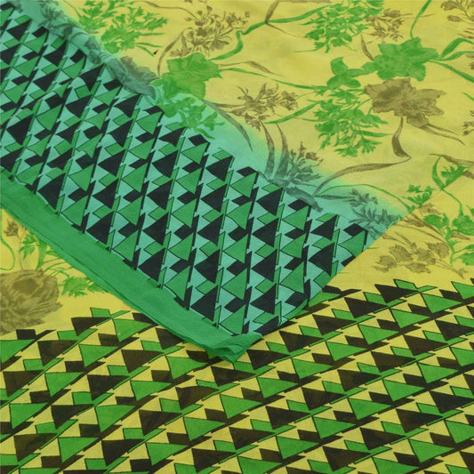 Sanskriti Vintage Sarees Green Pure Georgette Silk Print Sari 5+yd Craft Fabric
