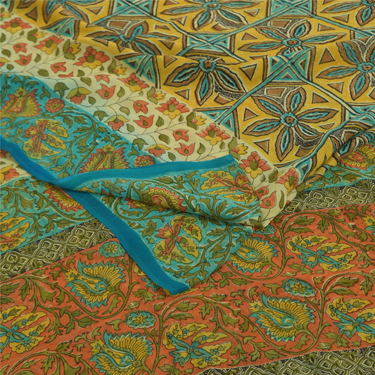 Sanskriti Vintage Sarees Multicolor Pure Georgette Print Sari 5+yd Craft Sustainable Fabric