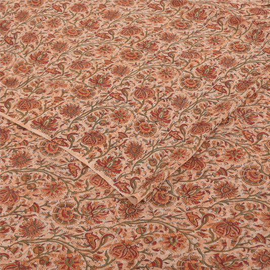 Sanskriti Vintage Sarees Ivory Pure Georgette Silk Print Sari 5+yd Craft Sustainable Fabric