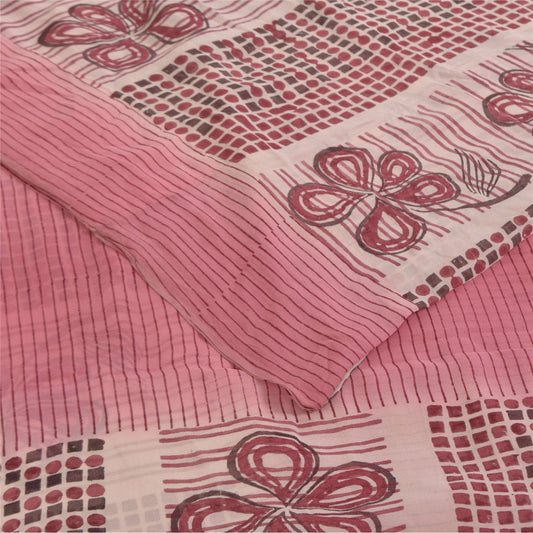 Sanskriti Vintage Sarees Pink Pure Georgette Silk Printed Sari 5+yd Craft Sustainable Fabric