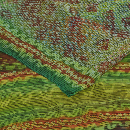 Sanskriti Vintage Sarees Multicolor Pure Georgette Print Sari 5+yd Craft Sustainable Fabric